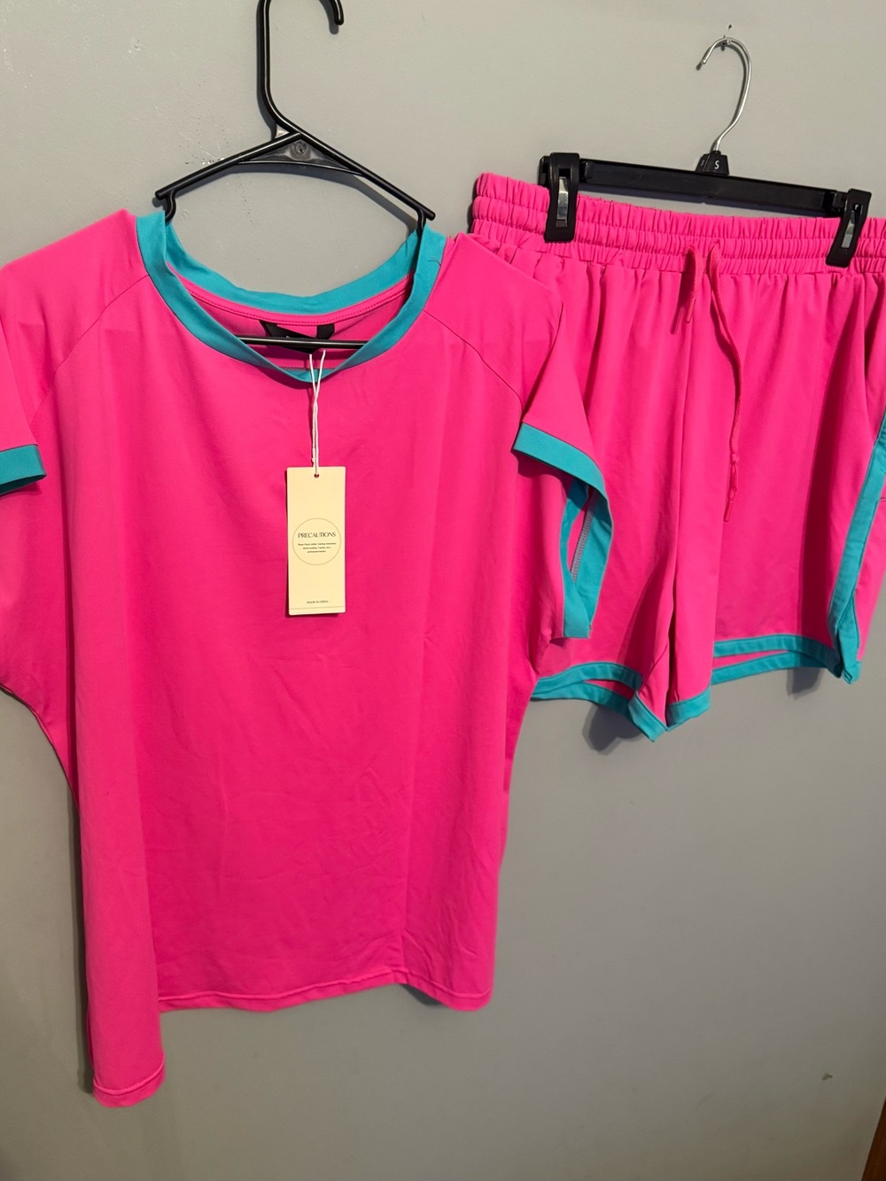Women’s Pink Active Shorts with Teal Trim